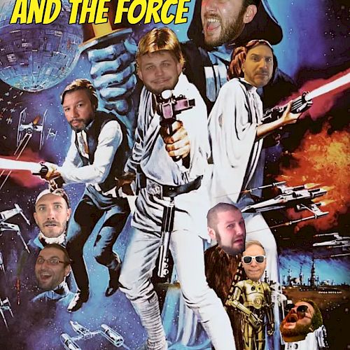 A parody Star Wars poster titled "OBI WAN KNABE AND THE FORCE," featuring faces replaced with various individuals' heads.