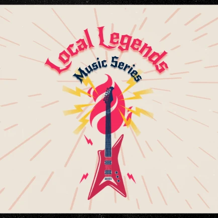 Local Legends Music Series poster featuring a red electric guitar, starburst rays, and bold pink typography&mdash;vibrant rock vibes.